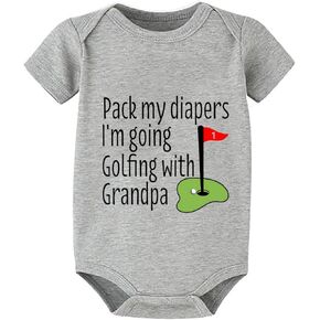 Pack My Diapers I'm Going Golfing With Grandpa Rompers for Boys Short Sleeve Baby Girl Romper White 0-3 Months Bab