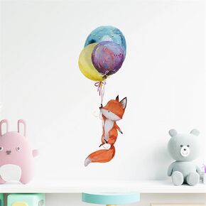 Cute Fox Cub and Balloons Wall Stickers, sacinora Cartoon Animal Wall Decals Removable Vinyl Peel and Stick for Boys Girls Nursery Bedroom Classroom Kids Room Kindergarten Art Decorations