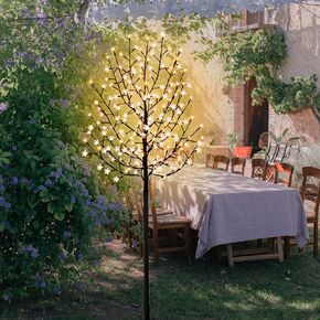 FUCHSUN 6 FT 200 LED Solar Cherry Blossom Tree Light, Lighted Garden Tree Outdoor Pathway Lights for Patio Yard Wedding Festival Home Christmas Decoration (White)