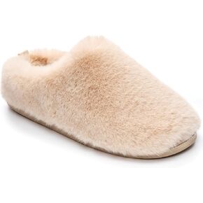 Mule Slippers for Women Indoor Outdoor - Faux Fur Slides, Memory Foam Slip On Slippers - Non-Slip Outsole, Machine Washable - Womens Slip On House Shoes - Ariana