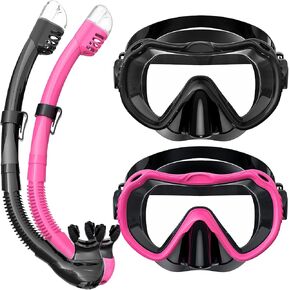 Snorkeling Gear for Adults, Snorkel Mask Set 180° Panoramic View Snorkel Gear, 100% Food-Grade Silicone Anti-Fog Anti-Leak Dry Top Diving Mask for Snorkeling Swimming Scuba Diving