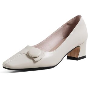 TinaCus Genuine Leather Women's Handmade Square Toe Low Heel Button Graceful Pump Shoes