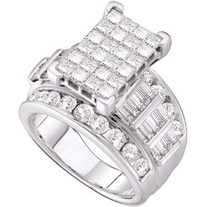 Solid 14kt White Gold Womens Princess Diamond Cindys Dream Cluster Bridal Wedding Engagement Ring