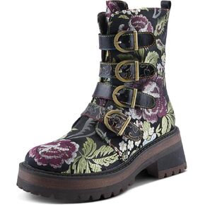 Spring Step L'Artiste Haruko Women's Statement Boot - Lugged Sole, Decorative Straps, Artistic Design