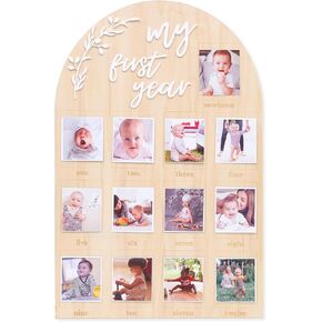 YOUAME My First Year Birthday Wooden Photo Board - First Year Milestone Photo Board，12 Months Baby Birthday Picture Frame