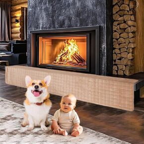 Fireplace Baby Proofing - Double Layer Thick Fireplace Bumpers for Babies, 94" X 35" Brown, Fireplace Hearth Cover Baby Proof for Edge and Corner Guard