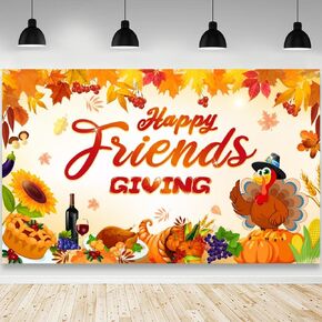 Happy Friendsgiving Backdrop Fall Pumpkin Turkey Photography Background Friendsgiving Thanksgiving Party Decorations Photo Studio Props 70.8 x 43.3 inch