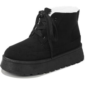 Uacllcau Platform Mini Boots for Women Winter Boots Warm Faux Fur Lining Lace Up Ankle Boots for Women Anti-Slip Short Snow Booties with Memory Foam Insole for Indoor & Outdoor