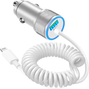 [Apple MFi Certified] iPhone 15 Fast Car Charger, Linocell 75W USB-C PD/QC Car Power Cigarette Lighter USB Charger+6FT Coiled Type-C Cable for iPhone 15 15 Pro iPad Pro, Galaxy S24 S23, Pixel, Android