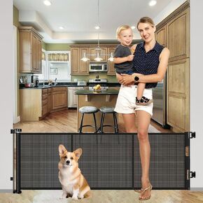 22 Inch Tall Retractable Baby Gates for Dogs, Easy Step Over Pet Gate Mesh Baby Gate Retractable Gates for Dogs, 55" Wide Reinforced Retractable Dog Gate Short Baby Gate Puppy Gates for Doorways/White
