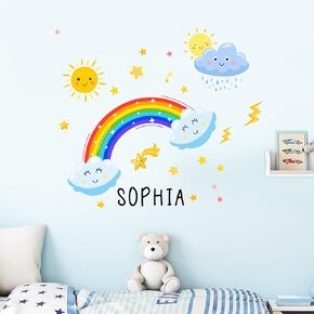 Rainbow Sunshine and Start DIY Personalized Name Wall Sticker Home Decor Decoration for Nursery Room Kids Room Bedroom Boys Room DIY Mural Decoration Wall Art Sticker Murals