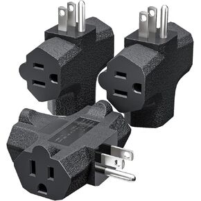 K KASONIC - 3-Outlet Grounding Adapter, [UL Listed] Plug Extender, Heavy-Duty Grounded Power Tap - 3 Pack (Black)