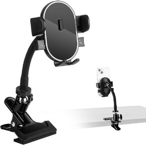 Clip Phone Holder for Desk,Table,Desktop Baffle,Flat Surface,Strong Pipe,Pole,Music Stand,with Long Adjustable Gooseneck Arm Cell Phone Clamp Mount, Compatible with All 4-7" Smartphone