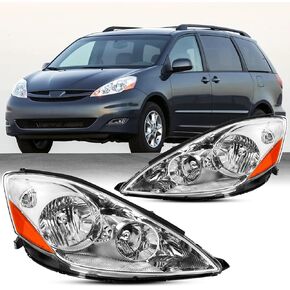 Halogen Headlight Assembly For Facelift 2006 2007 2008 2009 2010 Toyota Sienna CE LE XLE Limited Sienna Replacement Headlamp Passenger and Driver Side Black Housing Amber Reflector