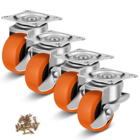 Caster Wheels, 3 Inch Casters Set of 4, Heavy Duty Casters with Brake, Locking Casters with Polyurethane Wheels，Plate Swivel Casters Wheels for Furniture Carts,Workbench Casters