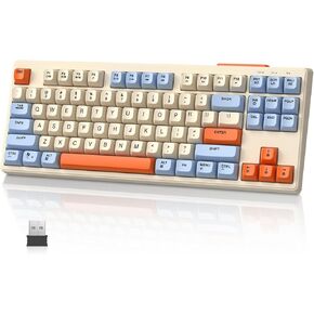 FELICON M87 Wireless Keyboard, Dual Mode Bluetooth/2.4Ghz, 87 Keys TKL Rainbow Backlit, PBT Round Kecaps, 4000mAh Rechargeable Mute Membrane Keyboard with Mechanical Feeling for MAC/Win - Blueberry