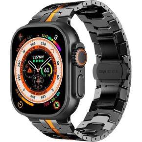FULLIFE Compatible with Apple Watch Ultra 2 Band 49mm Titanium for Men, Stainless Steel Metal Link Folding Clasp for iWatch Series 9 8 7 SE2 6 5 4 3 2 1, (42mm 44mm 45mm 49mm Titanium)