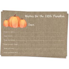 The Invite Lady Pumpkin Wish For Baby Cards Little Baby Shower Wishes Burlap Fall Autumn Sprinkle Halloween Baby Shower Games Activities Gender Neutral Unisex Harvest Lil Pumpkin (24 count)