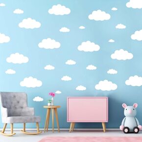 Big Clouds Wall Stickers, 31Pcs Removable Cloud Decor Wall Decals Vinyl Sticker Self Adhesive Wallpaper Mural for Girls Bedroom Nursery Children Baby Kids Living Room Home Art Mural Decorations