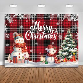 Mocsicka Merry Christmas Backdrop Xmas Christmas Red and Black Buffalo Plaid Party Decorations for New Year Holiday Party Supplies for Family Photoraphy Background (Christmas, 7x5ft(82"x60"))