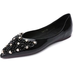 Women's Pointed Rhinestone Flat Shoes Glitter Flowers Wedding Comfortable Dress Shoes