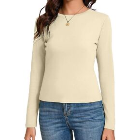 Dwnval Women's Fall Long Sleeve Crewneck T Shirt Basic Slim Fitted Knit Going Out Tops