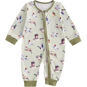 Sasaerucure Infant Baby Boy Mallard Duck Clothes Farm Romper Newborn Baby Boy Long Sleeve Zipper Jumpsuit Winter Outfits