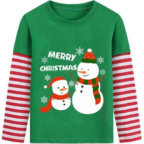 Toddler Boys Christmas Tree Santa Snowman T-Shirt Red Stripe Long Sleeve Shirts Kids Xmas Reindeer Clothes Tops 2-7T