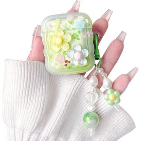 Compatible for AirPods Case Cute Clear Glitter Stars with Lovely Chain Design for Women Girls Soft TPU Shockproof Protective Cover Case for Airpods 1&2-Pink Star