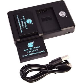 DSTE Replacement for 2X LP-E12 Battery + Rapid Dual Charger with Micro USB Cable Compatible Canon EOS M M2 M10 M50 100D Kiss X7 Rebel SL1 PowerShot SX70