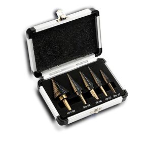5 Pcs Step Drill Bits,High Speed Steel,Titanium Coating,50 Sizes Unibit Drill Bits Set,Multiple Hole Stepped Up Bits for Metal