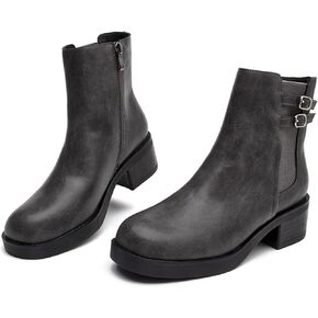 DADAWEN Women's Chelsea Ankle Boots Side Zipper Chunky Block Low Heel Booties Platform Lug Sole Short Boots