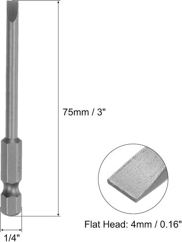 uxcell 20 Pcs Slotted Screwdriver Bits 4mm 3" Length 1/4" Hex Shank Magnetic Flat Head Drive Bit Holder for Power Screwdriver Drill Impact Driver in Saudi Arabia