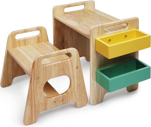 Montessori Table and Chair Set, Made from Natural Wood Not Plywood, Round Smooth Edges, Not The Sharp Square Edges Seen on Others, Painting or Art Table and Chair for Toddler Ages 1-3 in Saudi Arabia