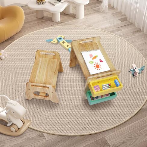Montessori Table and Chair Set, Made from Natural Wood Not Plywood, Round Smooth Edges, Not The Sharp Square Edges Seen on Others, Painting or Art Table and Chair for Toddler Ages 1-3 in Saudi Arabia