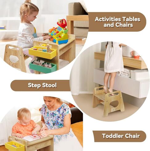 Montessori Table and Chair Set, Made from Natural Wood Not Plywood, Round Smooth Edges, Not The Sharp Square Edges Seen on Others, Painting or Art Table and Chair for Toddler Ages 1-3 in Saudi Arabia