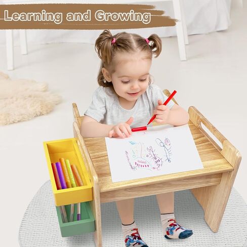 Montessori Table and Chair Set, Made from Natural Wood Not Plywood, Round Smooth Edges, Not The Sharp Square Edges Seen on Others, Painting or Art Table and Chair for Toddler Ages 1-3 in Saudi Arabia