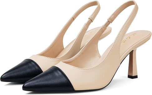 إليزابيت تانغ المرأة Slingback كعب هريرة، 3 بوصة مثير أشار مغلق اصبع القدم خنجر مضخة Slingback الكعوب للنساء الانزلاق على حزام مرن حفل زفاف اللباس الصنادل أحذية سوداء عارية حجم حجم 8 in Kuwait