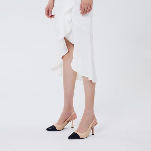 إليزابيت تانغ المرأة Slingback كعب هريرة، 3 بوصة مثير أشار مغلق اصبع القدم خنجر مضخة Slingback الكعوب للنساء الانزلاق على حزام مرن حفل زفاف اللباس الصنادل أحذية سوداء عارية حجم حجم 8 in Kuwait