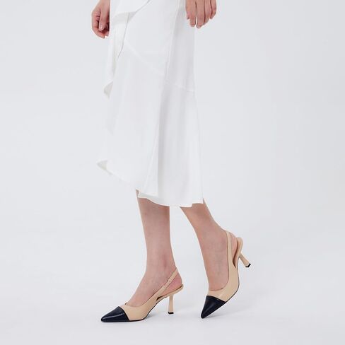 إليزابيت تانغ المرأة Slingback كعب هريرة، 3 بوصة مثير أشار مغلق اصبع القدم خنجر مضخة Slingback الكعوب للنساء الانزلاق على حزام مرن حفل زفاف اللباس الصنادل أحذية سوداء عارية حجم حجم 8 in Kuwait