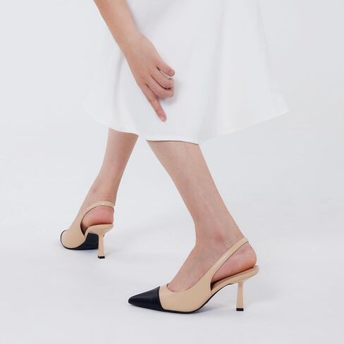 إليزابيت تانغ المرأة Slingback كعب هريرة، 3 بوصة مثير أشار مغلق اصبع القدم خنجر مضخة Slingback الكعوب للنساء الانزلاق على حزام مرن حفل زفاف اللباس الصنادل أحذية سوداء عارية حجم حجم 8 in Kuwait