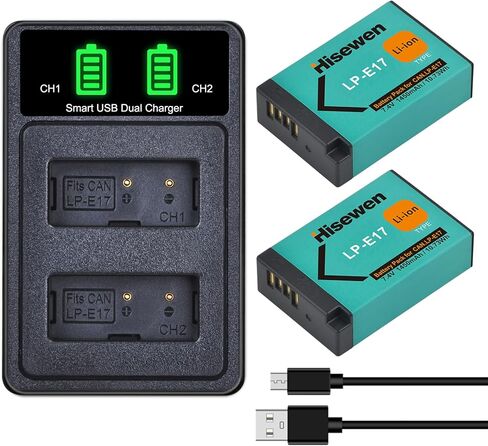 Hisewen LP-E17 بطارية 2 حزمة وشاحن LED لكاميرا Canon EOS RP R10 R8 R50 Rebel T6i T7i T8i T6s SL2 SL3 EOS M3 M5 M6 200D 77D 750D 760D 800D 8000D KISS X8i in Kuwait