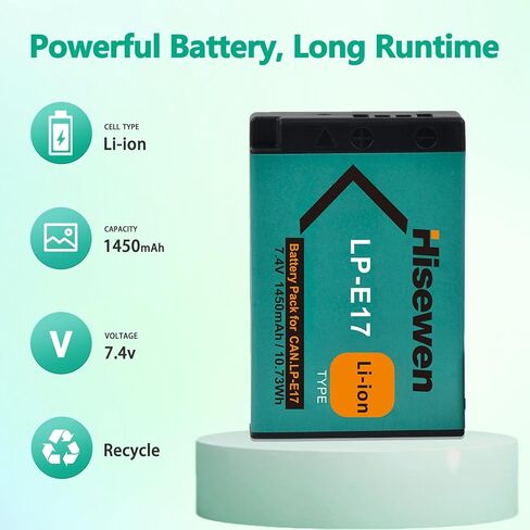 Hisewen LP-E17 بطارية 2 حزمة وشاحن LED لكاميرا Canon EOS RP R10 R8 R50 Rebel T6i T7i T8i T6s SL2 SL3 EOS M3 M5 M6 200D 77D 750D 760D 800D 8000D KISS X8i in Kuwait
