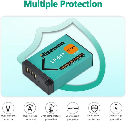 Hisewen LP-E17 بطارية 2 حزمة وشاحن LED لكاميرا Canon EOS RP R10 R8 R50 Rebel T6i T7i T8i T6s SL2 SL3 EOS M3 M5 M6 200D 77D 750D 760D 800D 8000D KISS X8i in Kuwait