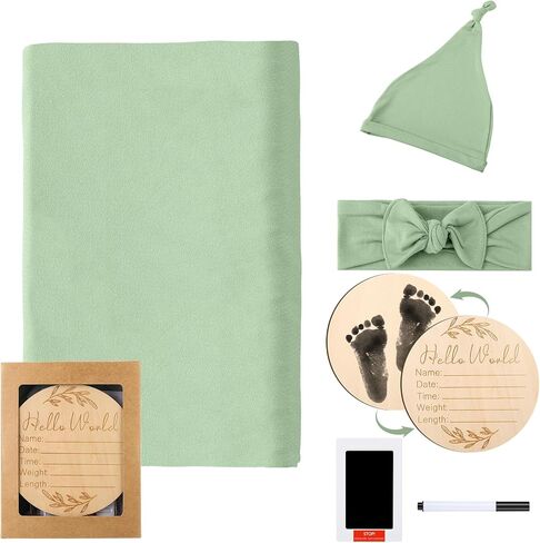 بطانية قماط للأطفال مع قبعة صغيرة متطابقة، وعصابة رأس، وعلامة إعلان الطفل مع وسادة حبر، وقماط حديثي الولادة لتلقي بطانيات ملفوفة للأطفال البنات والأولاد in Kuwait