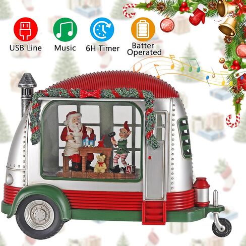 Christmas Snow Globe, RV Santa Claus Couples Scene Snow Globe, Glittering Lantern with Timer, Snow Globe Lantern USB or Battery Powered for Desktop Ornament, Christmas Decoration in Saudi Arabia