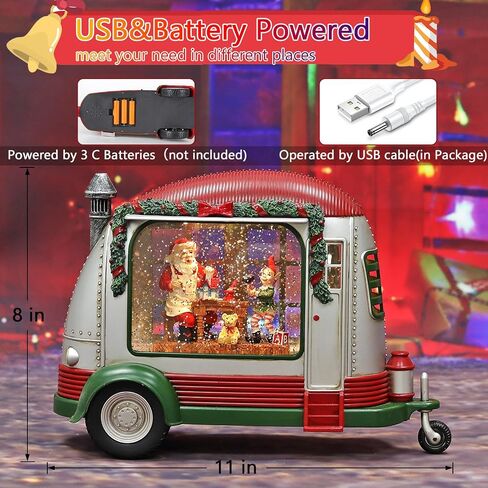 Christmas Snow Globe, RV Santa Claus Couples Scene Snow Globe, Glittering Lantern with Timer, Snow Globe Lantern USB or Battery Powered for Desktop Ornament, Christmas Decoration in Saudi Arabia