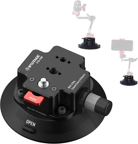 IFOOTAGE Vehicle Suction Cup VS-118, Camera Car Mount Payload 20KG, Remain 12 Hours Safe Attaching, 3/8" and 1/4" Threads, 3/8" and 1/4" Convertable Screw in Saudi Arabia