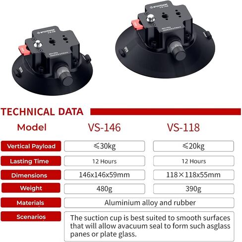 IFOOTAGE Vehicle Suction Cup VS-118, Camera Car Mount Payload 20KG, Remain 12 Hours Safe Attaching, 3/8" and 1/4" Threads, 3/8" and 1/4" Convertable Screw in Saudi Arabia