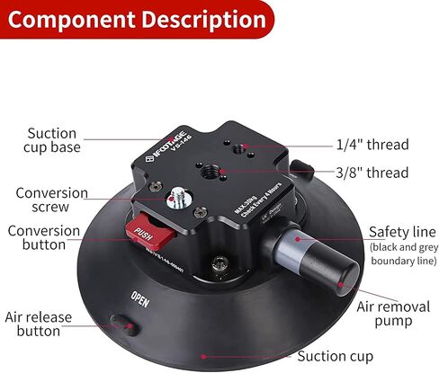 IFOOTAGE Vehicle Suction Cup VS-118, Camera Car Mount Payload 20KG, Remain 12 Hours Safe Attaching, 3/8" and 1/4" Threads, 3/8" and 1/4" Convertable Screw in Saudi Arabia